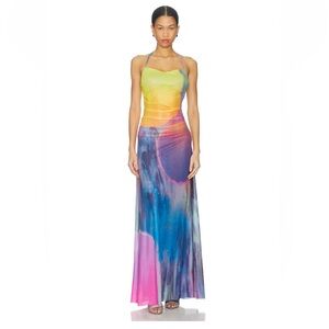 NWT AFRM Lana Mesh Maxi Dress Midnight Dot size XXL